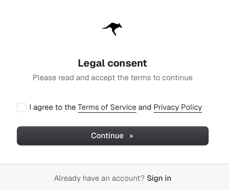 Terms of Service agreement form after OAuth authentication