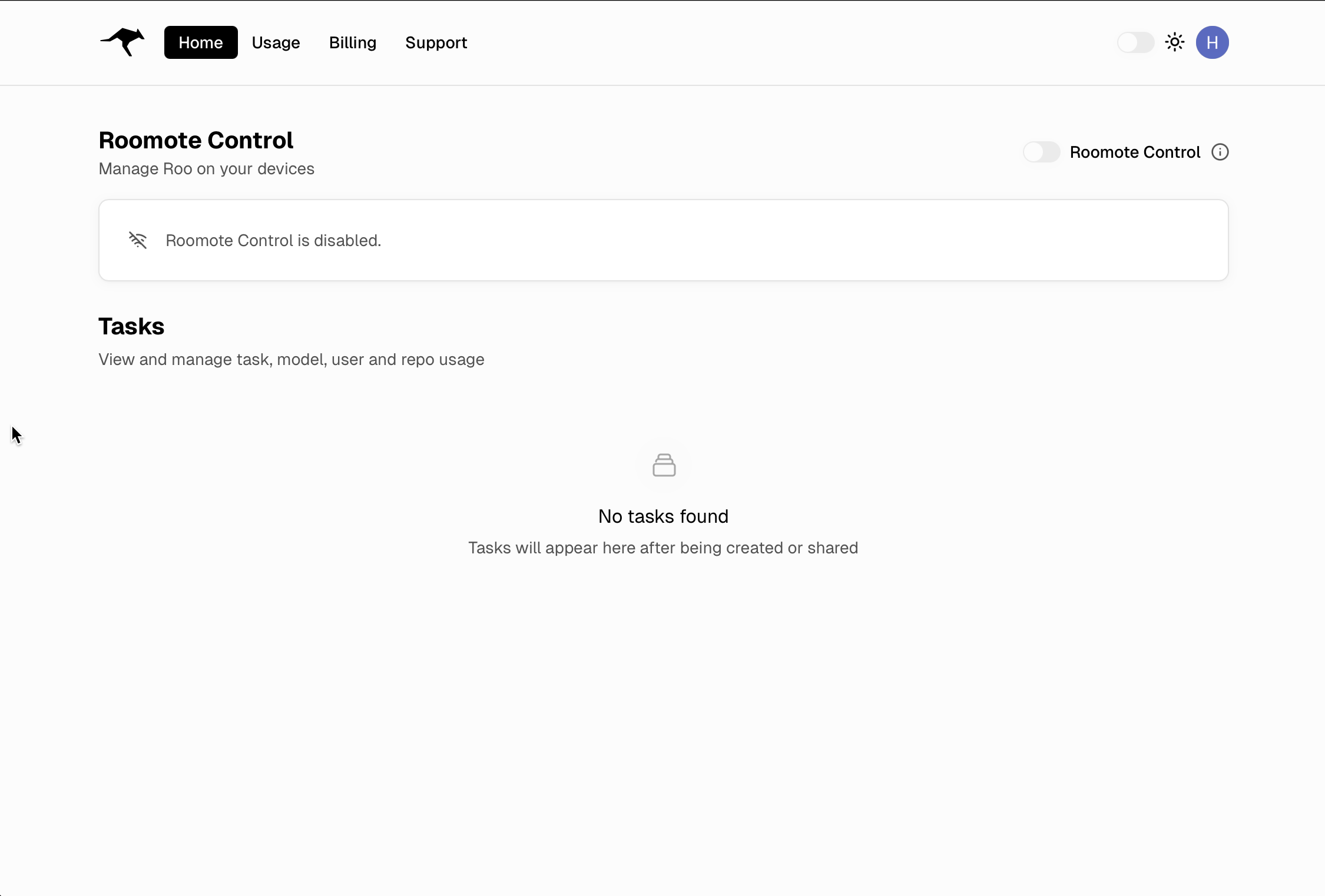Roo Code Cloud dashboard after direct signup